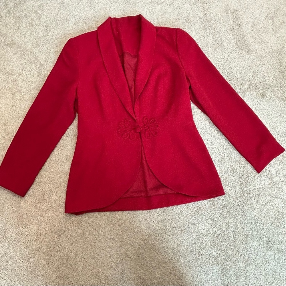 Red Tailored Fitted Structured Cinched Waist Blaz… - image 4